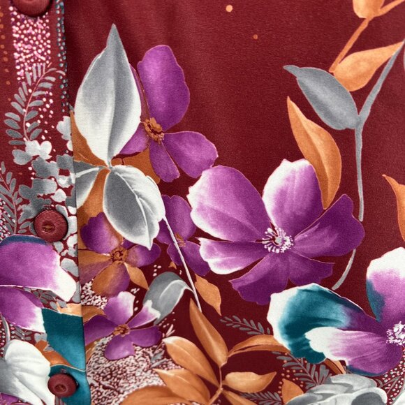 Vintage handmade floral button up front shirt tropical Hawaiian print Fall top S - Picture 5 of 12